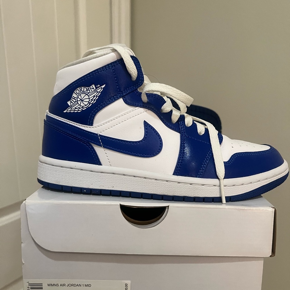 Nike womens Air Jordan 1 Mid Blue/White Sneakers
